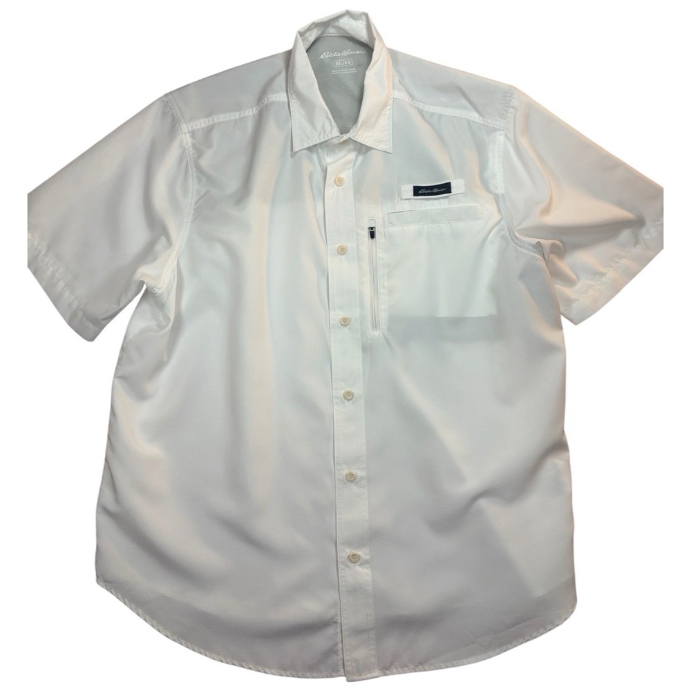 Eddie Bauer Mens Medium Fishing Shirt White Short Sleeve Vented Outdoor Beach